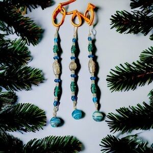 Artisan Handmade Blue and Silver Glass Bead Garland Ornaments